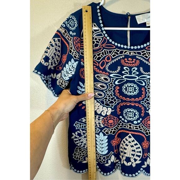 NWOT JOA Los Angeles Blue Colorful Cutout Embroidered Top Women's Small - Picture 5 of 8
